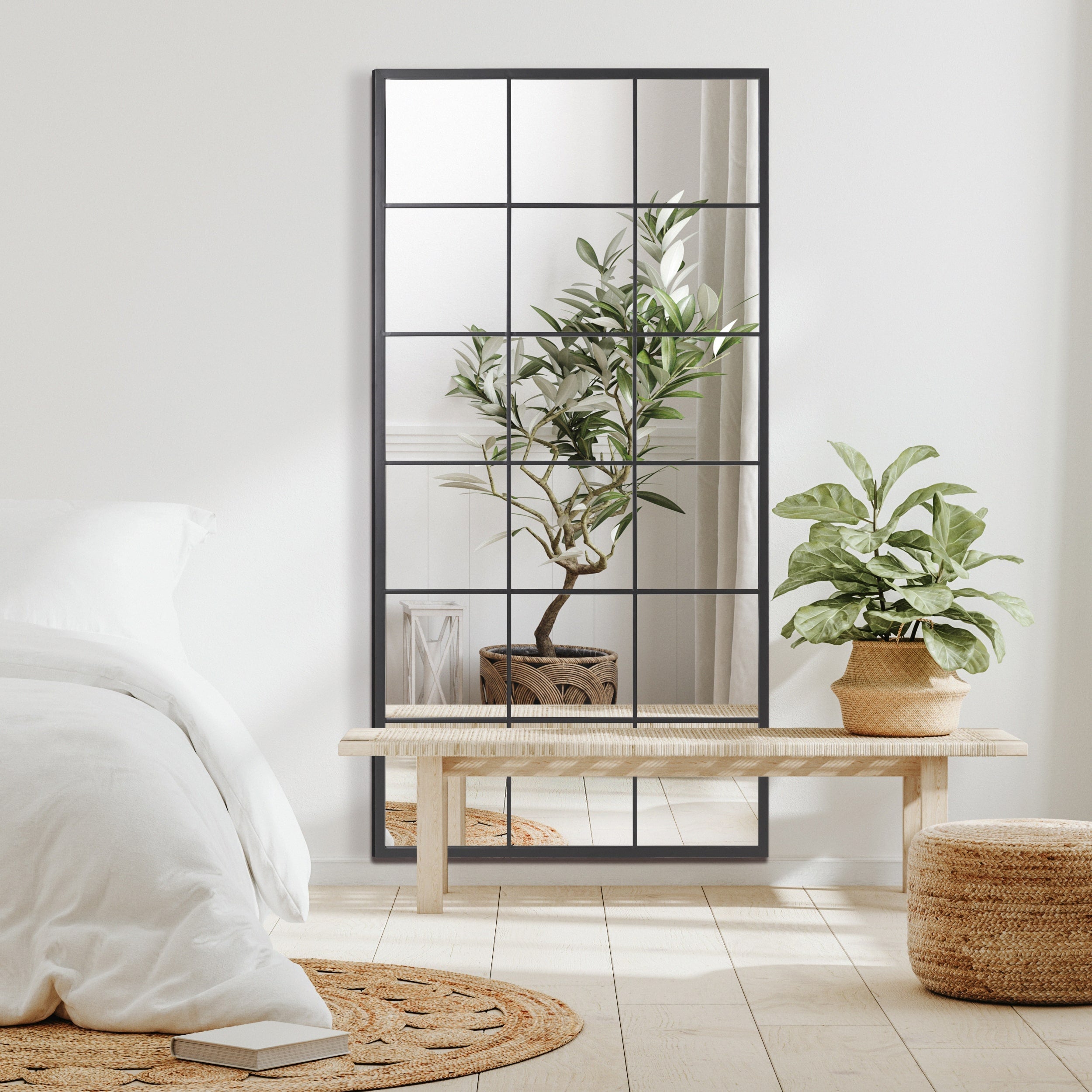 Grid mirror No.2 | Sort spejl med jernramme 200x100 cm - Blossholm