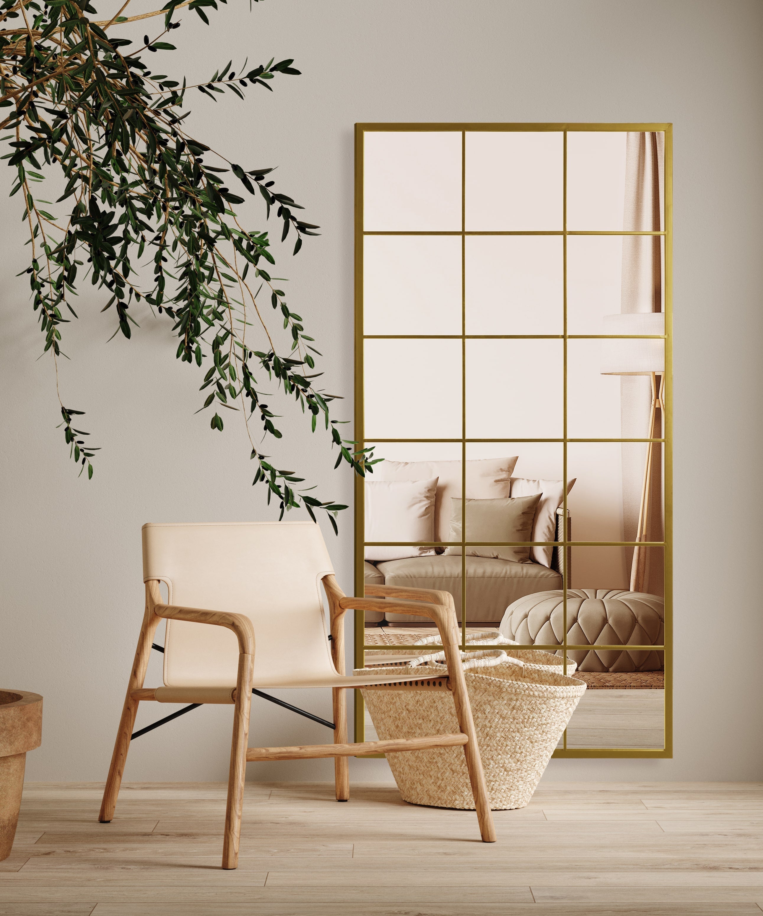 Grid mirror No.3 | Guld spejl med jernramme 180 x 90 cm - Blossholm