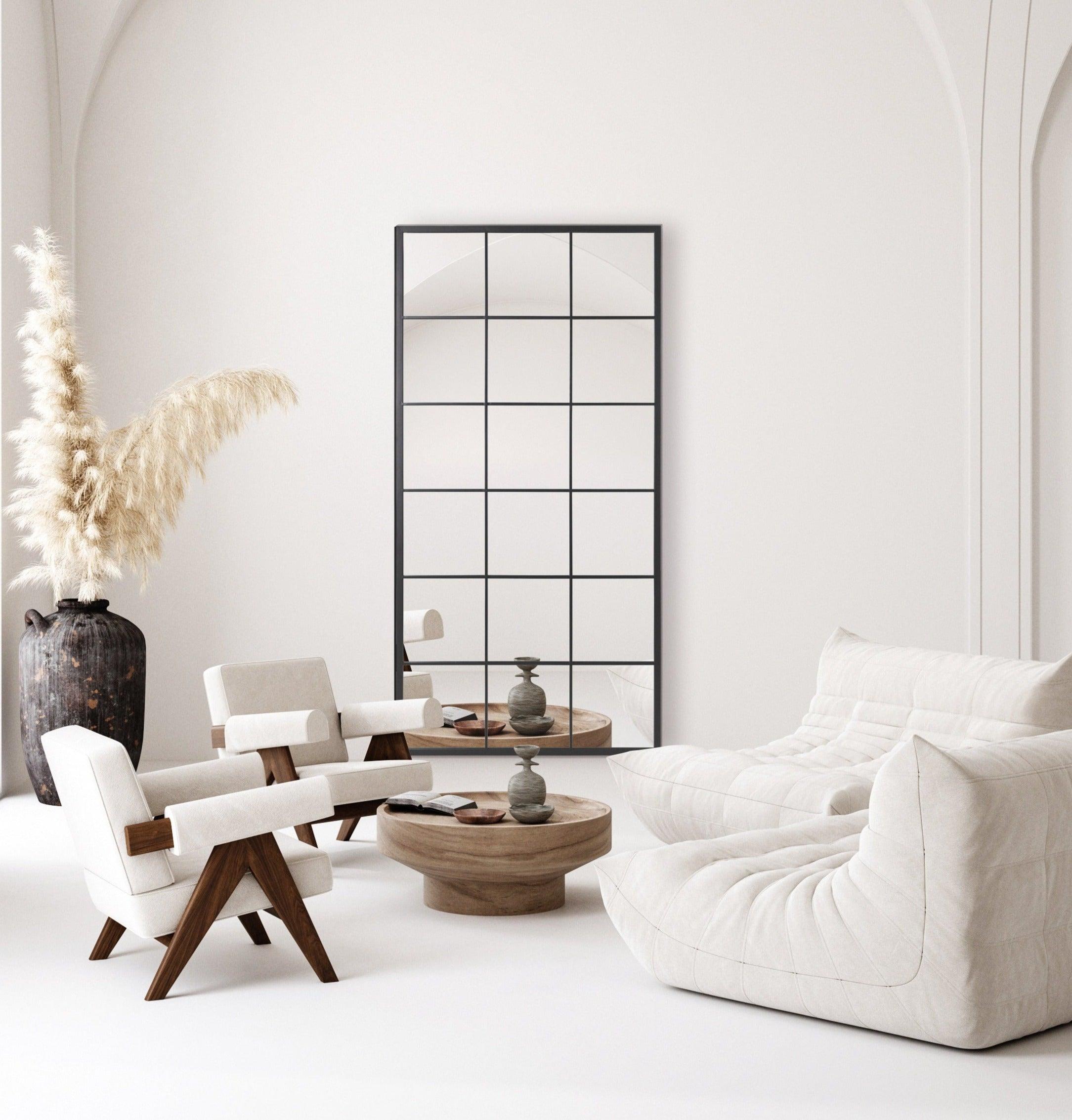 Grid mirror No.1 som en central brik i stuen | 220x110 cm