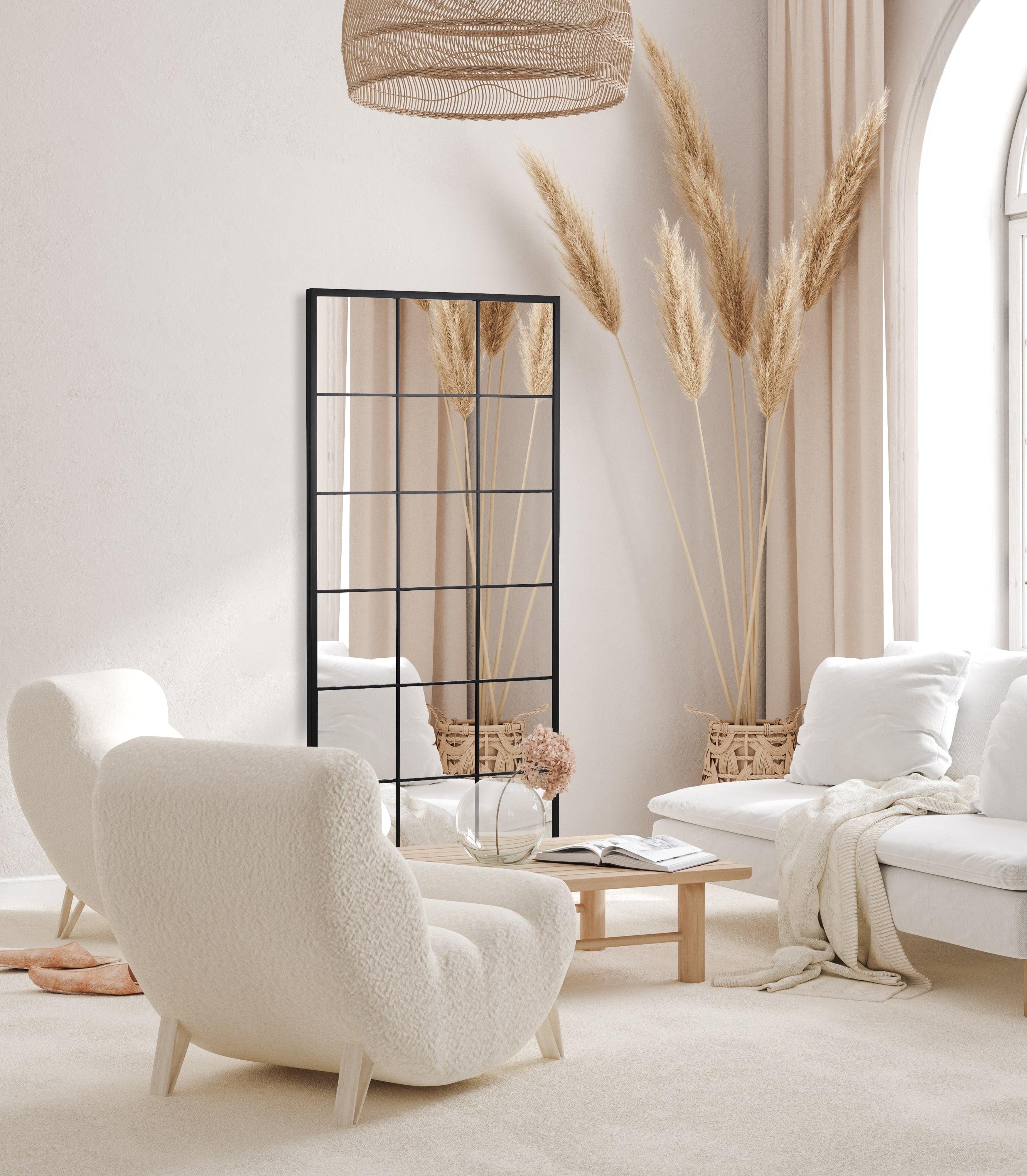 Flot placering af Grid mirror No.1 i stuen | 220x110 cm