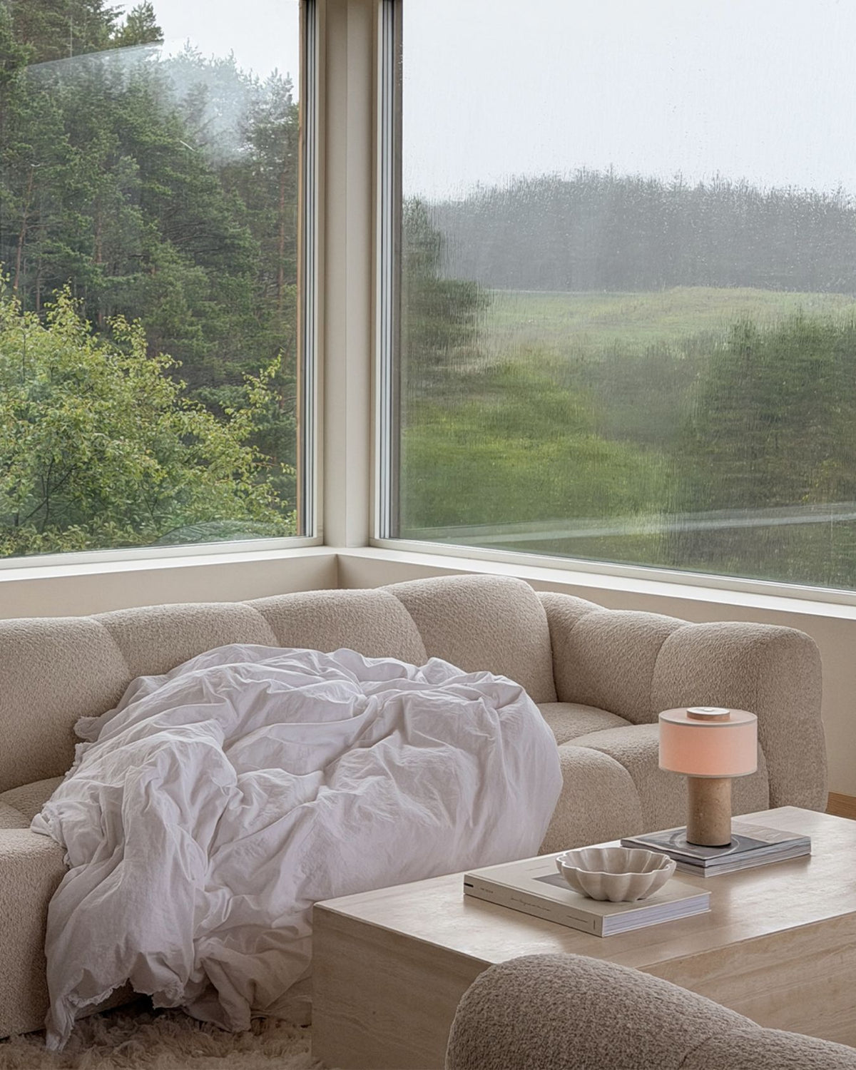 Auríe Portable Lamp | Travertin & Hør | 25 cm