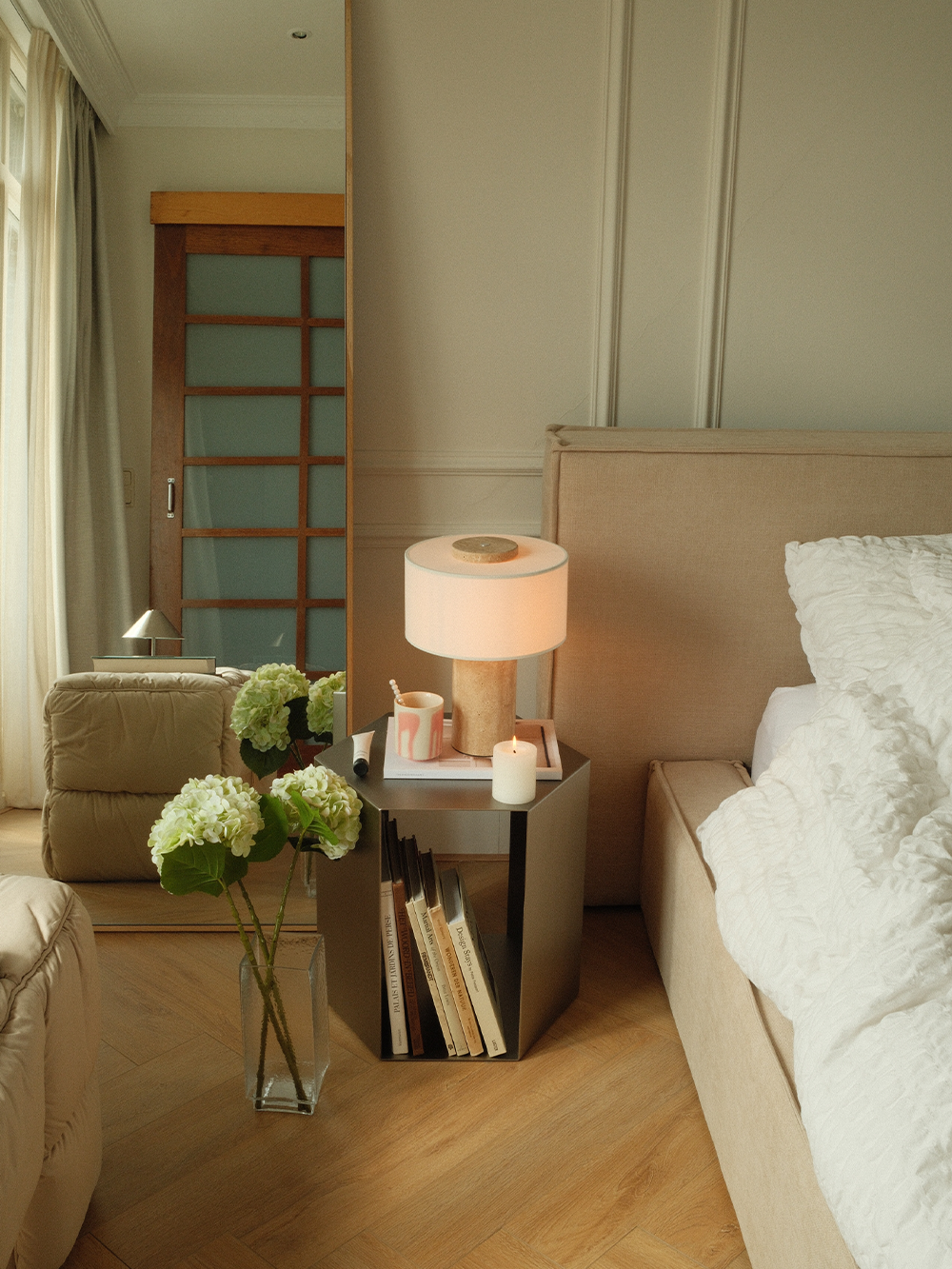 Auríe Large Lamp | Travertin & Hør | 35 cm