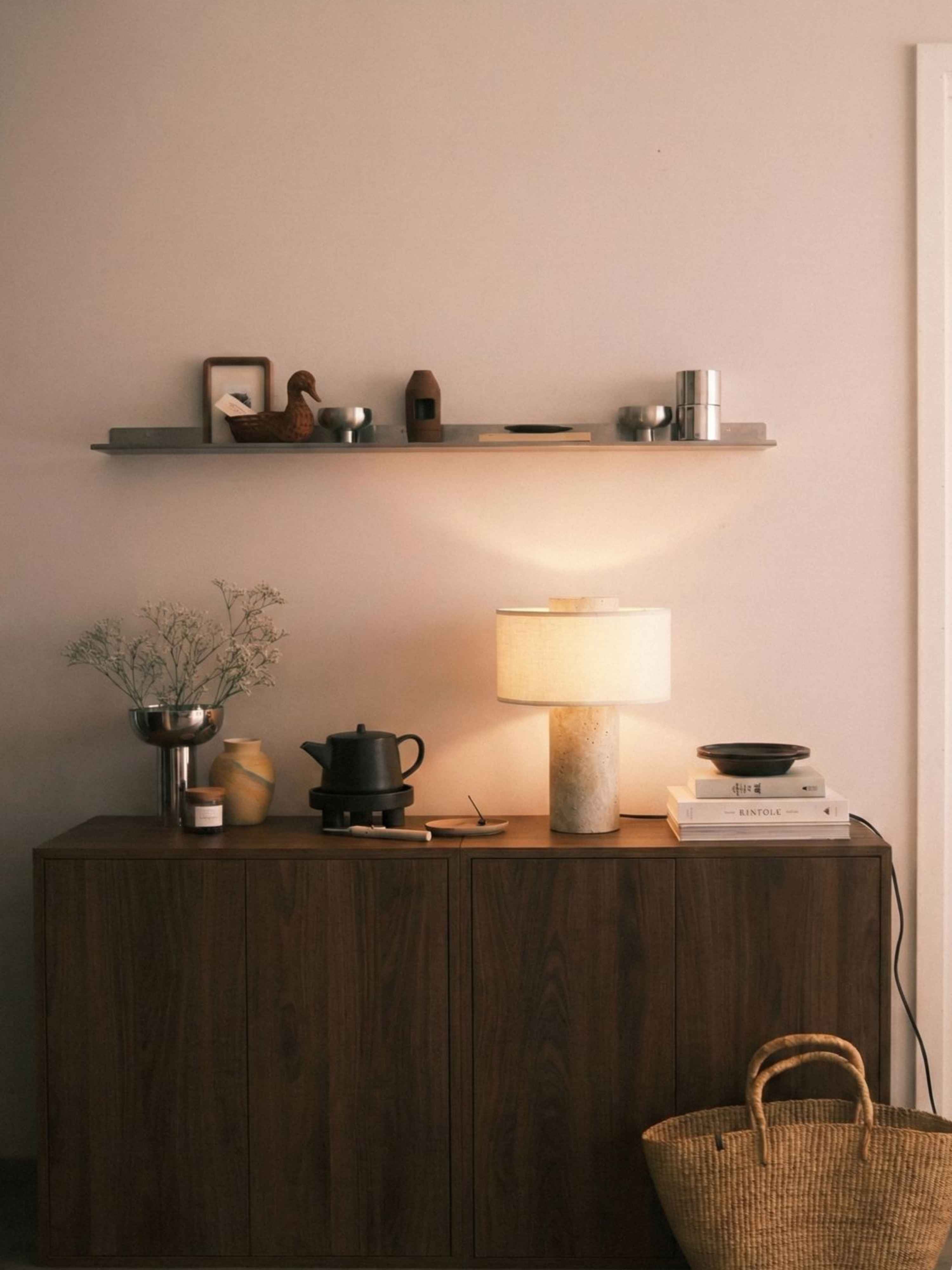 Auríe Large Lamp | Travertin & Hør | 35 cm
