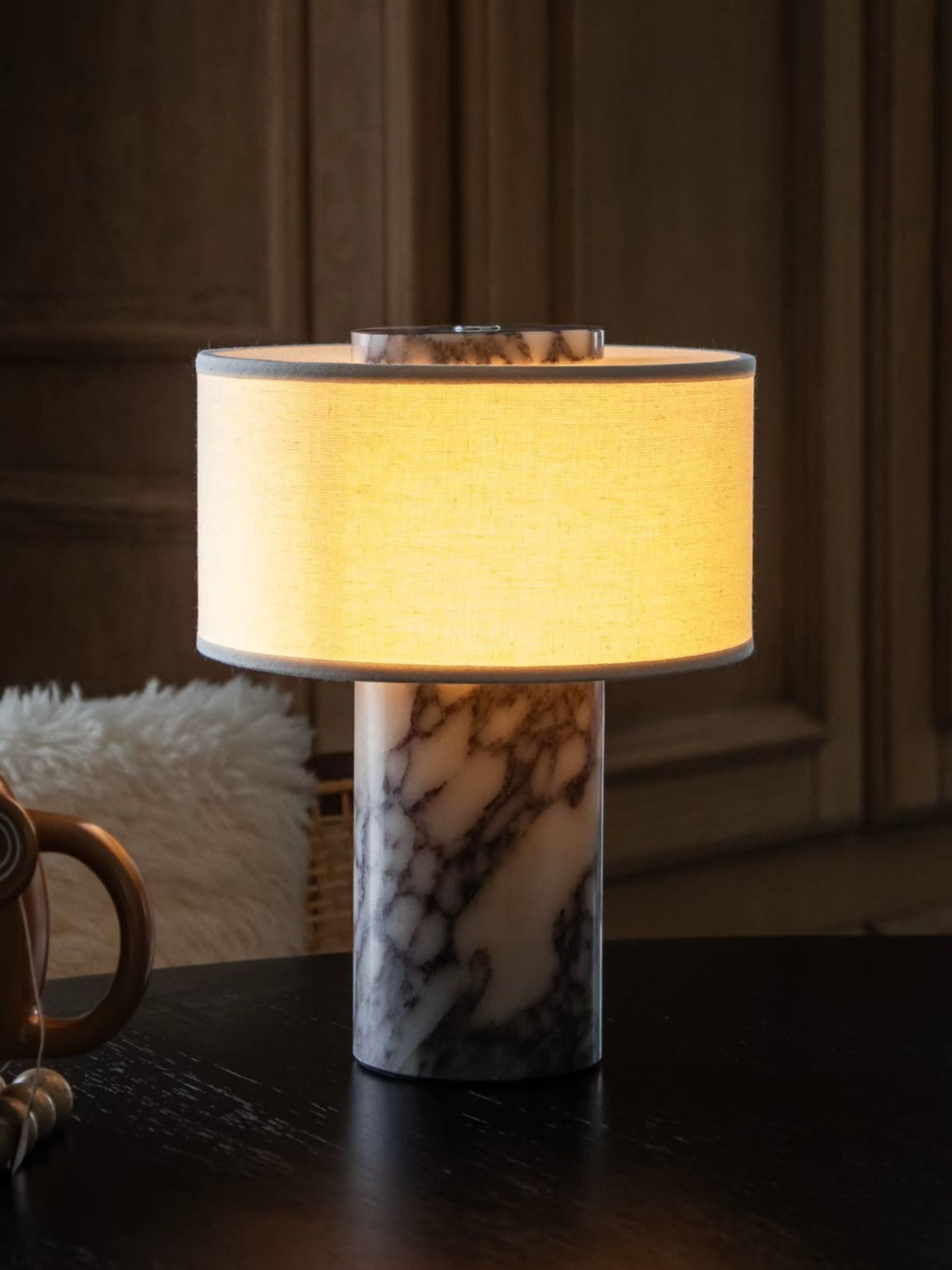 Auríe Portable Lamp | Calacatta Viola Marmor & Hør | 25 cm