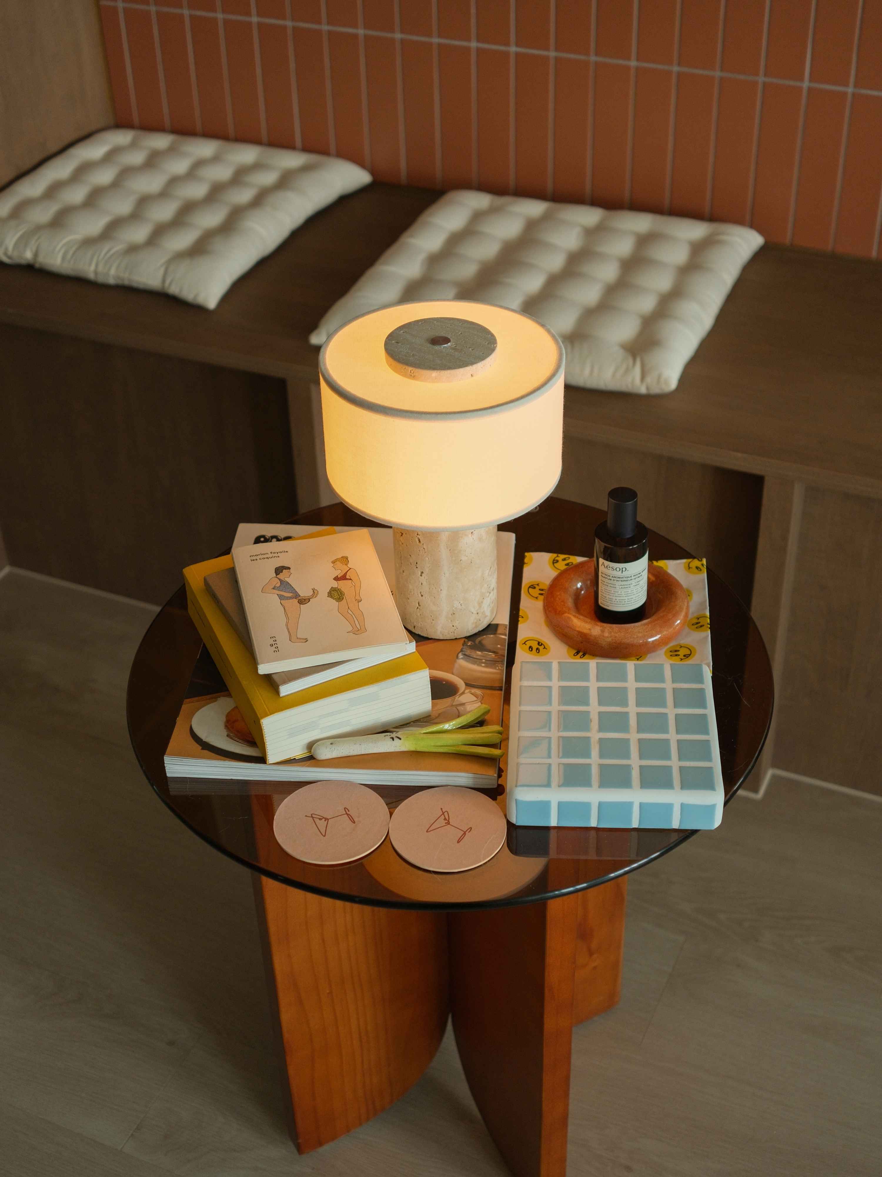 Auríe Portable Lamp | Travertin & Hør | 25 cm